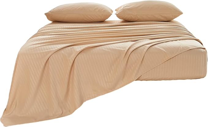 Kingnex Striped Sofa Bed Sheets Queen for Sleeper Sofa Bed Soft Double Brushed 4 Piece Bedding Pillowcase Set (60"x74"x6") Beige