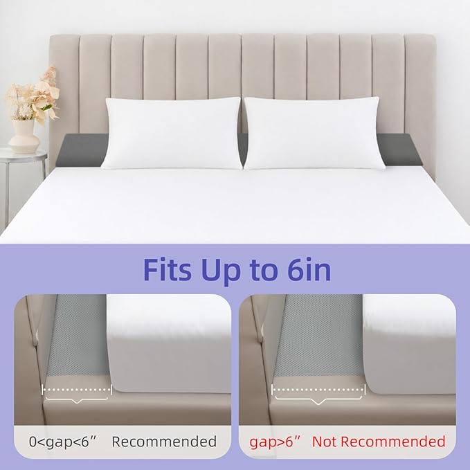 Vekkia 2-in-1 King Bed Wedge Pillow for Headboard Gap, Mattress Gap Filler Pillow to Cover 0-6" Gap, Bed Wedge Gap Filler with High-Density Foam, Removable Washable Cover, Gray, 76"x10"x8.5"