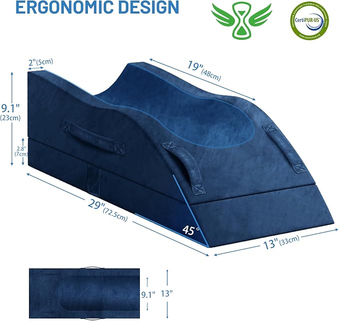 TranquilRelax Leg Elevation Pillows, Wedge Pillow for After Surgery Or Rest, Memory Foam Leg Support Adjustable, Back Knee Hip Ankles Pain Relief, Knee Pillow for Sleeping Blood Circulation Blue