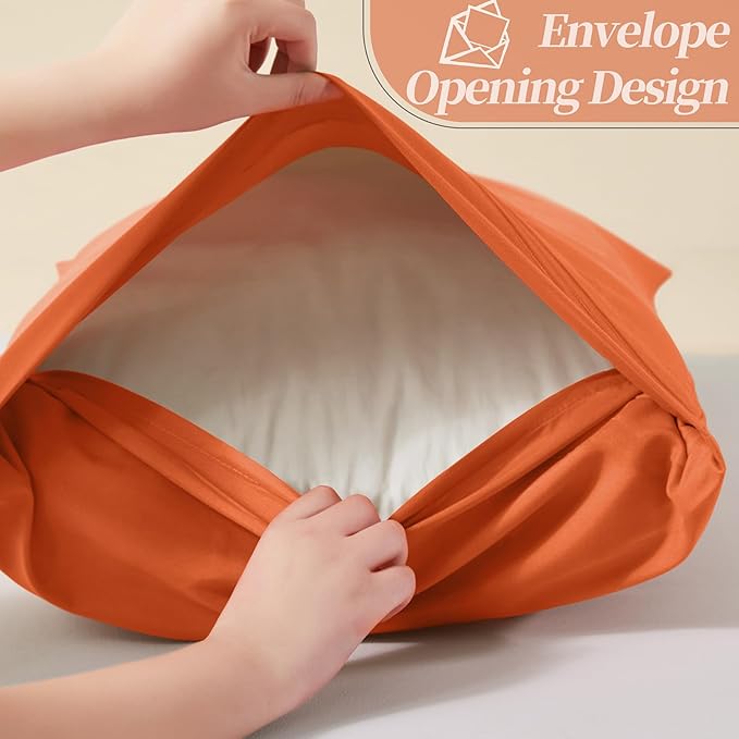Vonty 2 Pack King Pillow Cases - 20x40 Inch, 1800 Thread Count Microfiber Pillowcases King Size Burnt Orange Pillow Cases Luxury & Soft Embroidered Bed Pillow Covers with Envelope Closure
