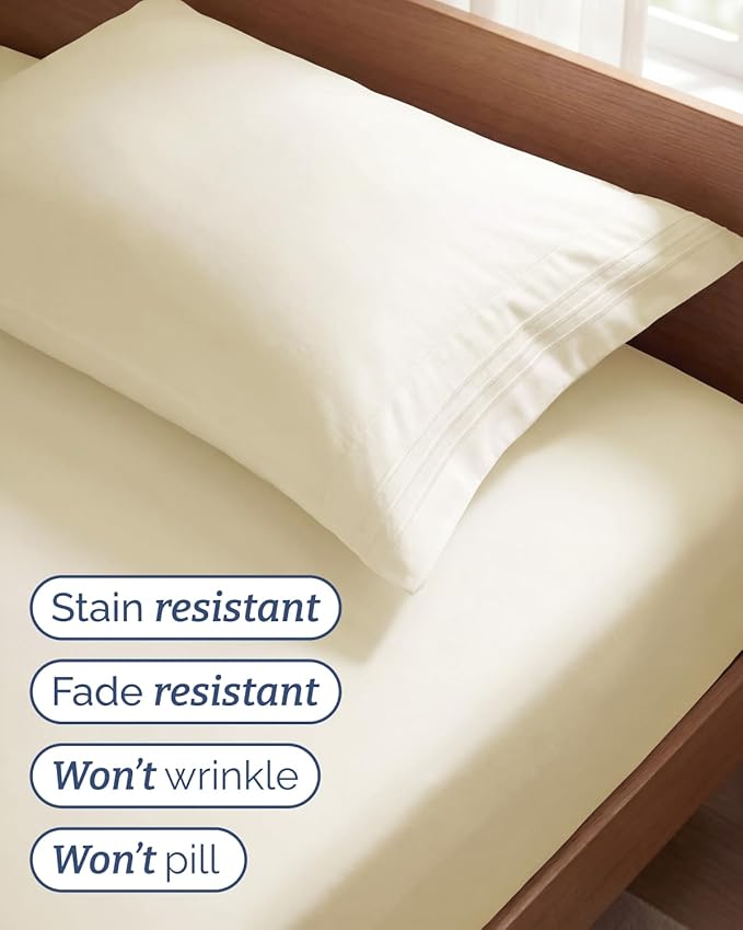 Twin Size 3 Piece Sheet Set - Comfy Breathable & Cooling Sheets - Hotel Luxury Bed Sheets for Women & Men - Deep Pockets, Easy-Fit, Extra Soft & Wrinkle Free Sheets - Off White Oeko-Tex Bed Sheet Set