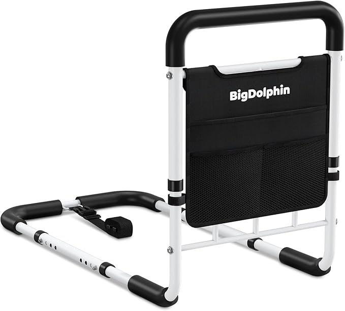Bed Assist Rail - ASTM Approved, Adjustable Bed Cane with Non-Slip Ergonomic Handle & Storage Pocket, Bed Railings for Seniors Support 400 LBS, Tool-Free Assembly