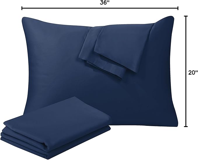 100% Egyptian Cotton King Pillow Protectors Set of 4, 400 Thread Count Sateen Weave Cooling Pillowcase, Easy Care Zippered Style Pillow Covers (4 Pack, Navy Blue,King)
