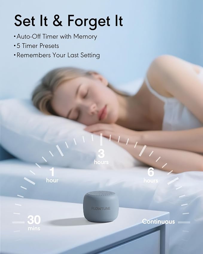 Sound Machine Flowtune White Noise Machine for Baby Adults, Mini Portable Sound Machine for Travel, 6H Timer, 18 Soothing Sleep Sounds Gift (Misty Blue)