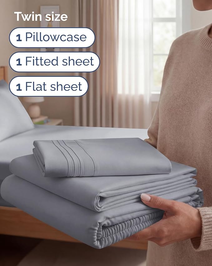 Twin Size 3 Piece Sheet Set - Comfy Breathable & Cooling Sheets - Hotel Luxury Bed Sheets for Women and Men - Deep Pockets, Easy-Fit, Soft and Wrinkle Free Sheets - Steel Blue Oeko-Tex Bed Sheet Set