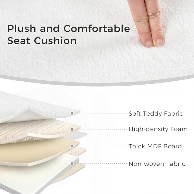 DUMOS Folding Storage Ottoman Bench, Oval Round Ottoman End of Bed Foot Rest Bench Stool with Cushion, Storage Chest for Bedroom, Living Room, Entryway, Dorm, Teddy Fabric, White