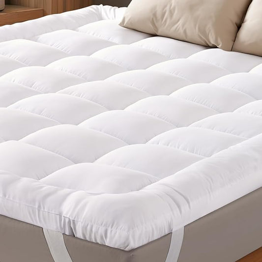 Ultra Soft King Mattress Topper - Cloud-Like Mattress Pad for Full Back Support - Breathable Cooling Material for Hot Sleepers, White