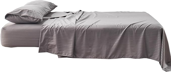 Kingnex Striped 54x72 Full Size Sleeper Sofa Bed Sheets Set Soft 1800 Microfiber 4 Pcs Include 1 Fitted Sheet 1 Flat Sheet 2 Pillowcases Grey
