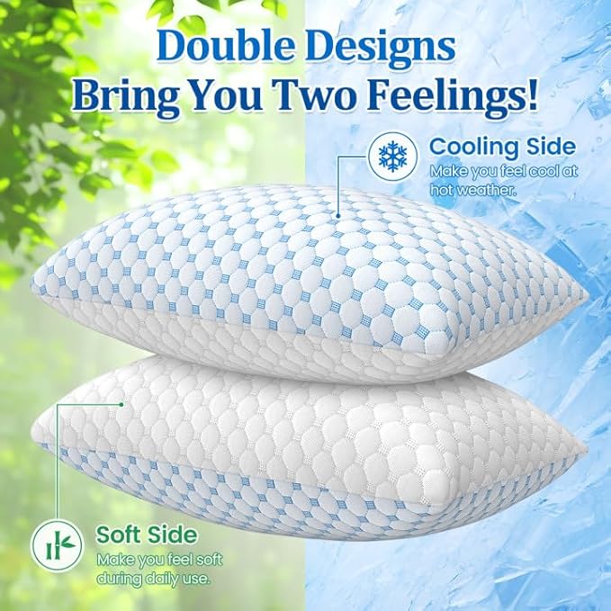 CloudBliss Cooling Bed Set of 2 Pillows for Sleeping, Shredded Memory Foam Pillows with Washable & Breathable Pillowcase, Adjustable Height Pillow for Side, Back and Stomach Sleepers, King Size