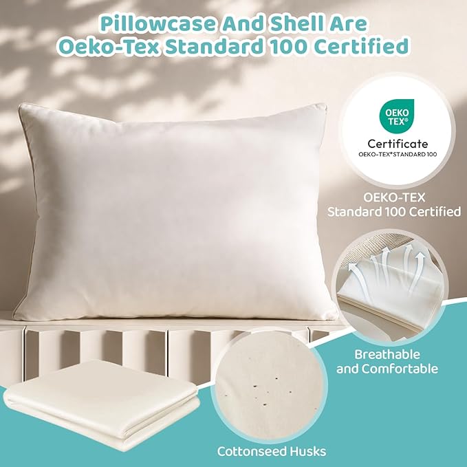 Organic Kids Pillow - 16x22 Toddler Pillow with 100% Organic Cotton Shell, 2 Pack Adjustable Loft Youth Pillow, Machine Washable Organic plilow, Soft, Perfect for Kids&Youth