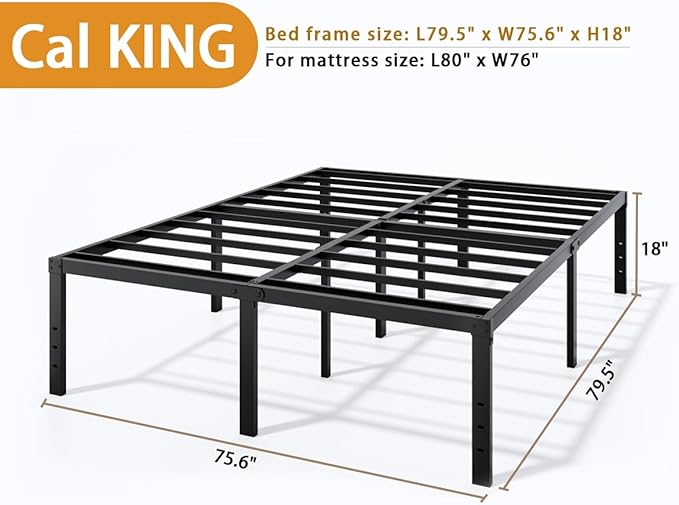 LUMUNANCE Metal Bed Frame California King Size - 18 Inch Heavy-Duty Cal King Platform Bed Frame No Box Spring Needed, Easy Assembly, Noise-Free, Sturdy Mattress Foundation, Underbed Storage Space