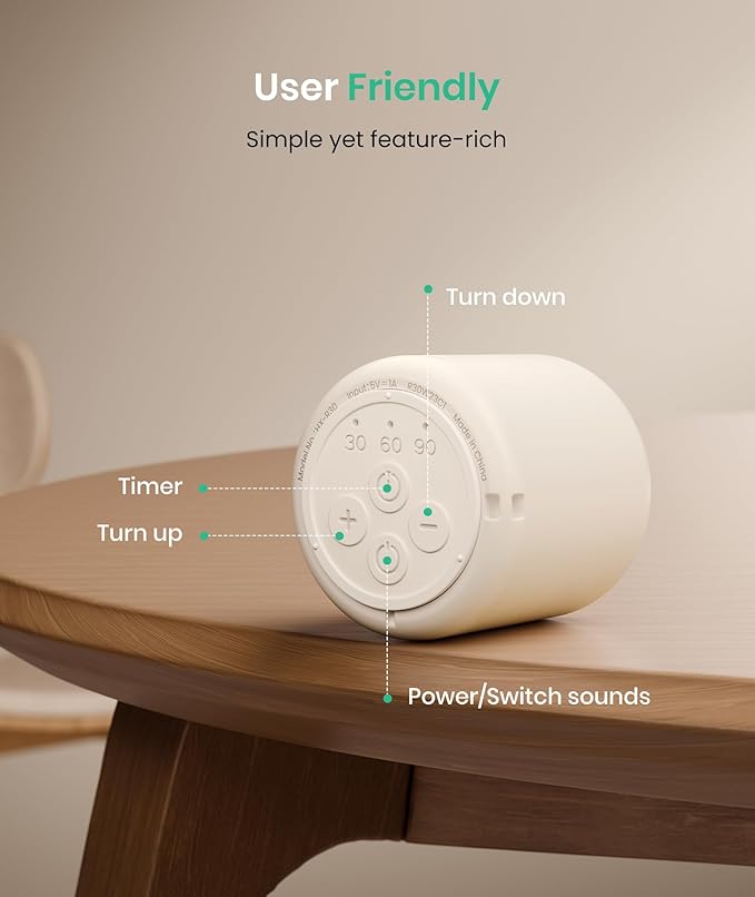 White Noise Machine for Baby, Portable Rechargeable Sound Machine with 20 Soothing Sounds & Sleep Timer for Adults, Travel, Home, Nursery (Rubber White)