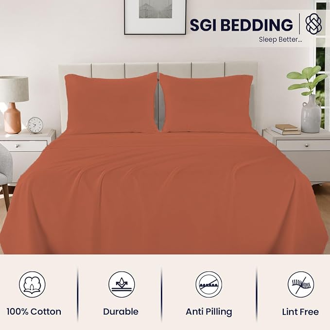 SGI bedding 100% Egyptian Cotton Sheets California King Size – 600 Thread Count Sheets Set, Soft, Cooling, 15" Deep Pocket, Luxury Hotel Bedding, Breathable, Durable - Terracotta