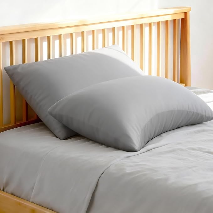Cooling Curved Queen Pillow Case for Sider Sleeper Breathable Cool Silky Soft Pillow Cover with Zipper for Hot Sleepers,Hair and Skin Friendly,Light Grey,1 Pack,20x30IN
