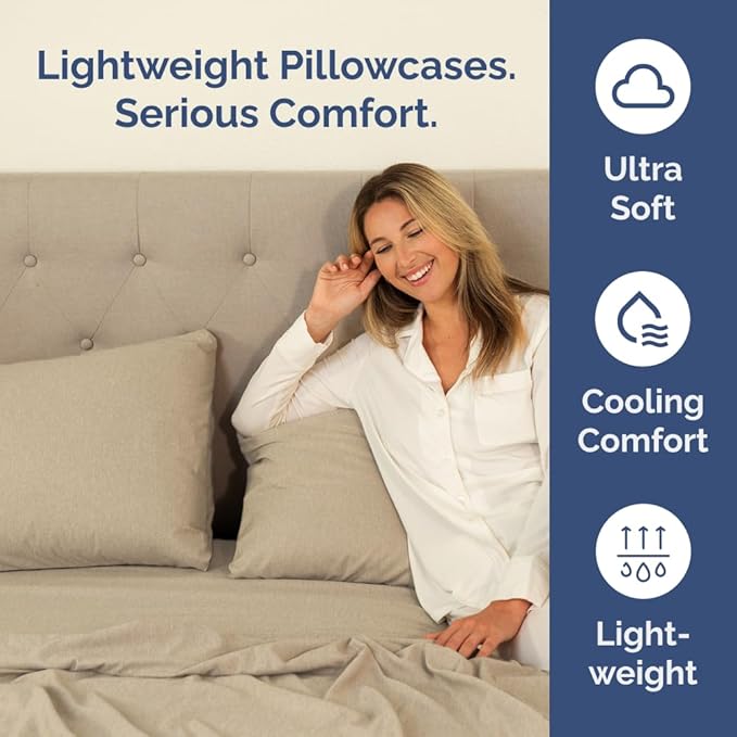 Standard Pillow Cases Set of 4 - Soft Hotel Quality Pillowcase Covers - Comfy Bedding for Women, Men, Kids & Teens - Machine Washable Pillow Protectors - 4 Piece Set - Standard Size Heathered Beige