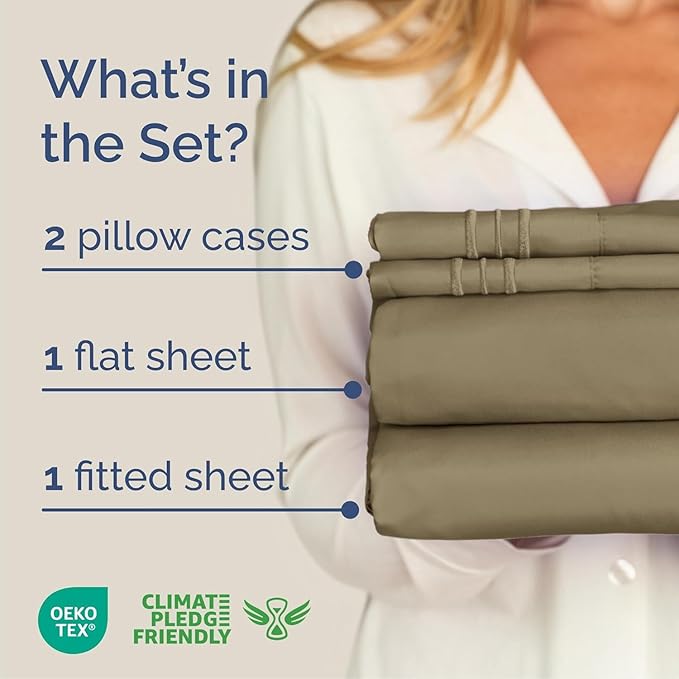 Cal King Size 4 Piece Sheet Set - Comfy Breathable & Cooling Sheets - Hotel Luxury Bed Sheets for Women & Men - Deep Pockets, Easy-Fit, Extra Soft & Wrinkle Free Sheets - Khaki Oeko-Tex Bed Sheet Set
