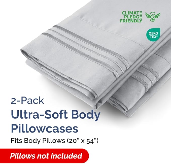 Body Pillowcases Set of 2-20x54 Long Body Pillow Case - Soft Body Pillow Cover for Sleeping & Side Sleepers - Comfy, Breathable & Wrinkle Free - Machine Washable w/Envelope Enclosure (Steel Blue)