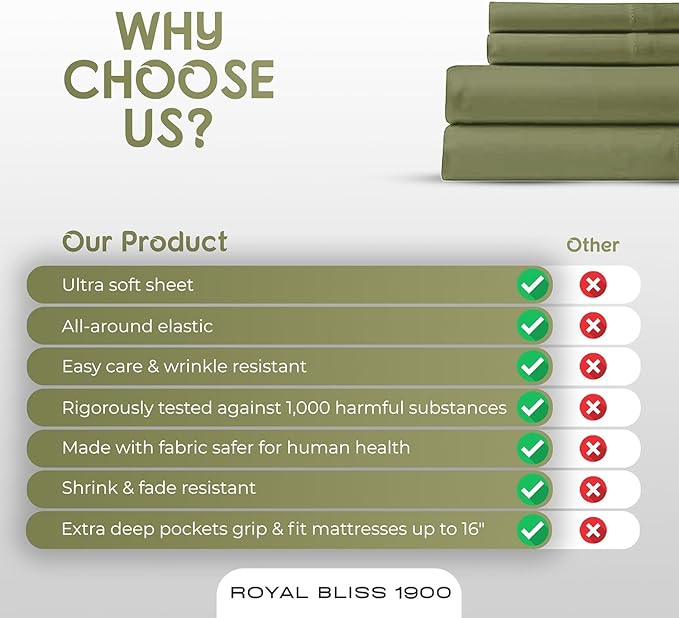 Top Split King Sheets Sets for Adjustable Bed, 4 Pcs Deep Pockets Double Brushed Microfiber Sheets, 34 Inch Split Top Fitted Sheet, 1 King Flat Sheet and 2 Pillowcases (Sage)