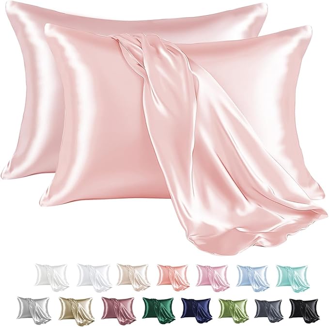 MR&HM Satin Pillowcase for Hair and Skin, Silk Satin Pillowcase 2 Pack, Toddler Size Pillow Cases Set of 2, Silky Pillow Cover with Envelope Closure (13x18, Light Pink)