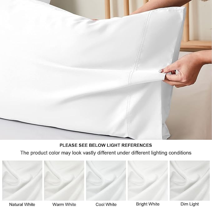 BEDELITE Standard Pillow Cases Set of 2, Rayon Derived from Bamboo, Cooling Pillow Cases for Hot Sleepers & Night Sweats, Breathable Silky Soft Envelope Pillowcases(White, 20"x26")