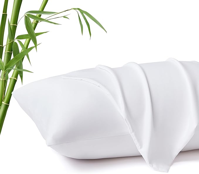 MR&HM Standard Pillow Cases Set of 2, Cooling Pillow Case for Hot Sleepers 20"x26", Breathable & Moisture Wicking, Soft Envelope Pillowcases, Rayon Derived from Bamboo & Polyester Blend (White)