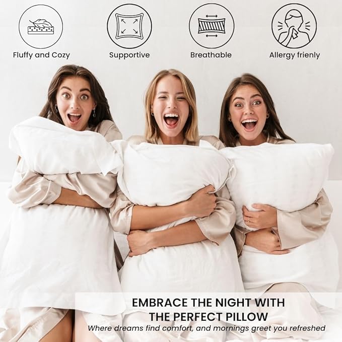 1000gr Queen Size Pillow Set of 2 - Antiallergenic Microfiber Fabric - Soft and Hard Siliconized Fiber Filling for Comfortable Sleep (24x28 inches)