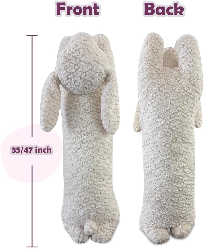 Rabbit Plush Pillow, Rabbit Stuffed Animal, Rabbit Plush Long Body Pillow for Kids Adults (White,35 inch)