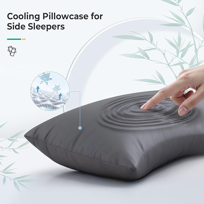 Cooling Curved King Pillow Case for Sider Sleeper Breathable Cool Silky Soft Pillow Cover with Zipper for Hot Sleepers,Hair and Skin Friendly,Dark Grey,1 Pack,20x36IN