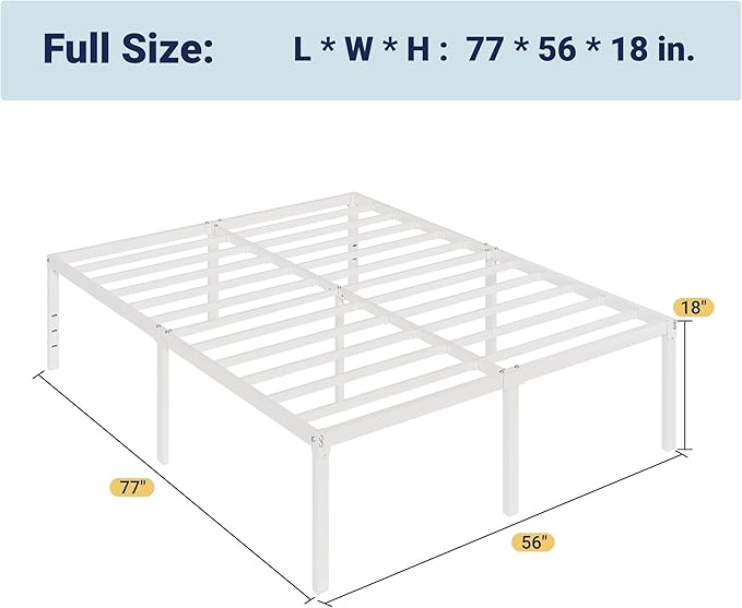 Allewie Full Size Bed Frame, 18 Inch Metal Platform Beds with Storage Space, No Box Spring Needed and Easy Assembly, White
