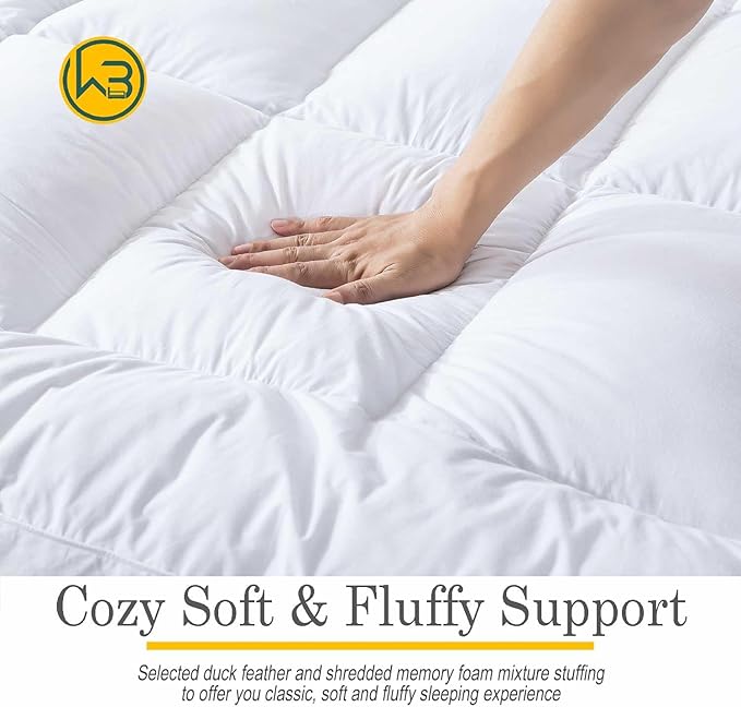 WhatsBedding 5 Inch Feather Bed Mattress Topper,Duck Feather Memory Foam Mattress Topper, Thickened Topper Layer, Twin