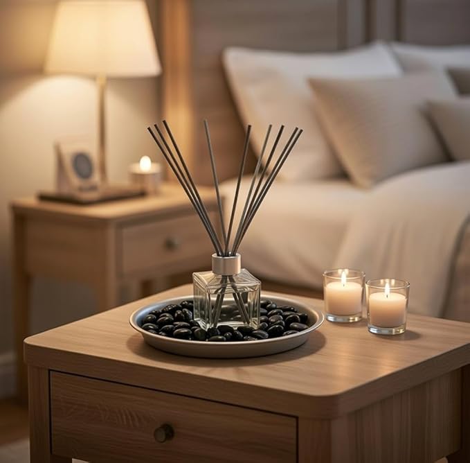 Hosley Aromatherapy Linen Diffuser Gift Set – 230ml Refill Oil, Glass Bottle, Reed Sticks, Metal Plate, Glass Filler & 2 Filled Candles,All-in-One Home Fragrance Set.