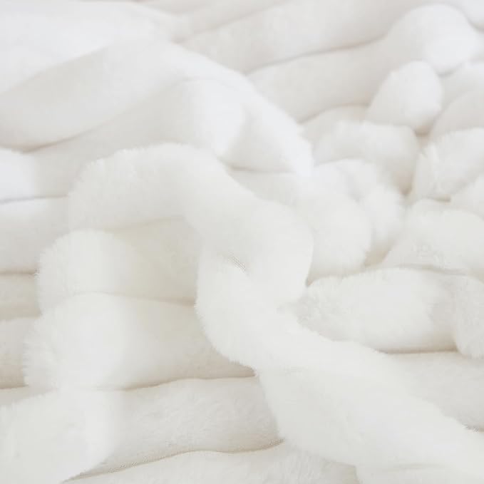 JAUXIO Faux Fur Fluffy Body Pillow Cover Luxury Textured Vertical Stripe Plush Decorative Body Pillowcase, Ultra Soft and Cozy Zipper Closure 21 x 54 Inches, White