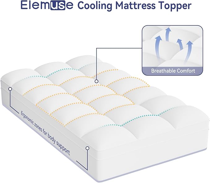 ELEMUSE Twin XL Mattress Topper for Dorm Bed, College Dorm Room Essentials for Girls&Guys, Soft Comfortable Bed Upgrade for Back to School, Apartment&Rental Use