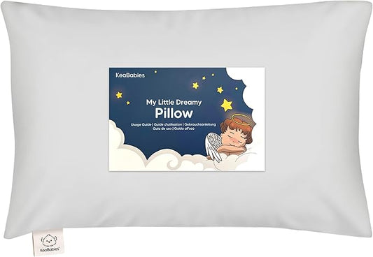 Toddler Pillow with Pillowcase - 13x18 My Little Dreamy Kids Travel Bed Pillows for Sleeping, Organic Cotton Small Pillowcase, Soft & Breathable, Machine Washable, Toddlers 2-5 years old(French Gray)