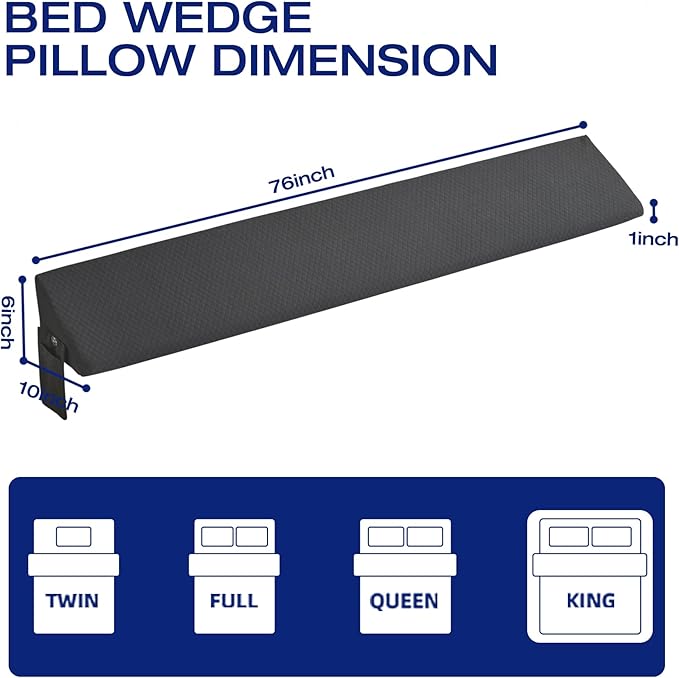 King Bed Wedge Pillow for Headboard Mattress Long Wedge Pillow Bed Bolster King Gap Filler Nora Pillows for Dorm Sleeping Backest Home Decor RV House Accessories Hotel Must Haves Grey