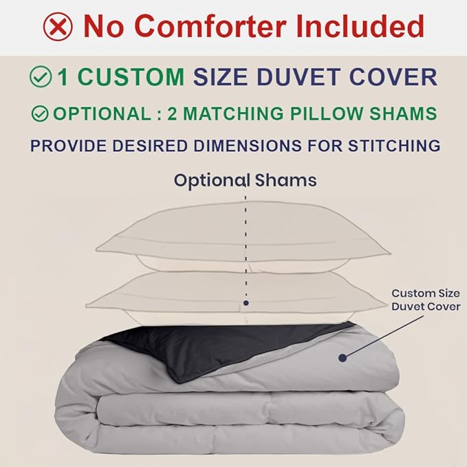 Kotton Culture Custom Duvet Cover-100% Egyptian Cotton 600 Thread Count Soft Breathable Durable Customizable Comforter Cover(Desired Dimensions)-Zipper Closure & 7 Internal Ties-Night's Shadow