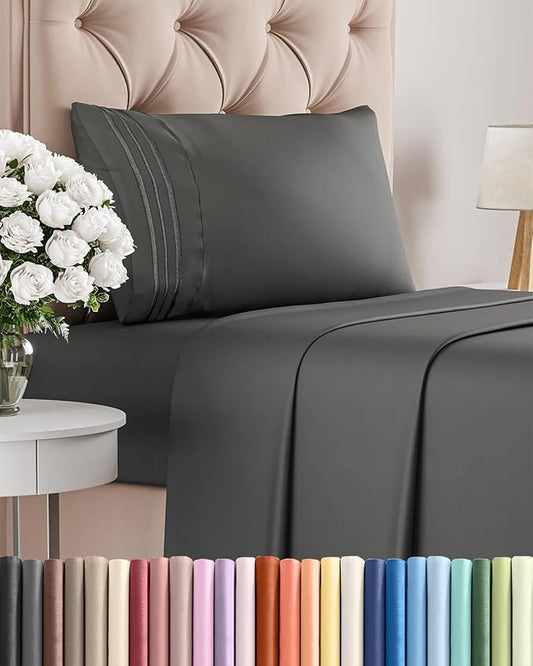 Twin Size 3 Piece Sheet Set - Comfy Breathable & Cooling Sheets - Hotel Luxury Bed Sheets for Women & Men - Deep Pockets, Easy-Fit, Extra Soft & Wrinkle Free Sheets - Charcoal Oeko-Tex Bed Sheet Set