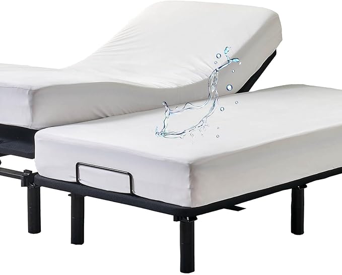 Kingnex Waterproof Split King Mattress Protector for Adjustable Beds Soft Cooling Bamboo Viscose Jersey Fitted Matress Cover