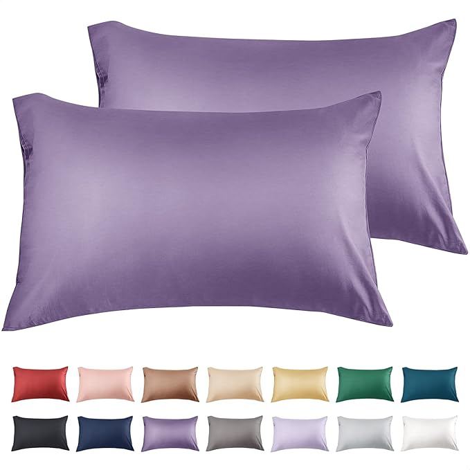 Warmstar Cotton Pillow Cases King Size Set of 2, 600 Thread Count Pillowcases 20x36 Inches, Soft Long Staple Cotton Pillowcases Breathable with Envelope Closure,Plum
