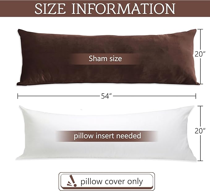 StangH Brown Velvet Body Pillow Cover 20x54 Inches, Super Soft Cozy Luxury Fuzzy Flannel Long Pillowcase with Zipper, Decorative Pillow Case for Pregnancy/Baby, 1 Piece