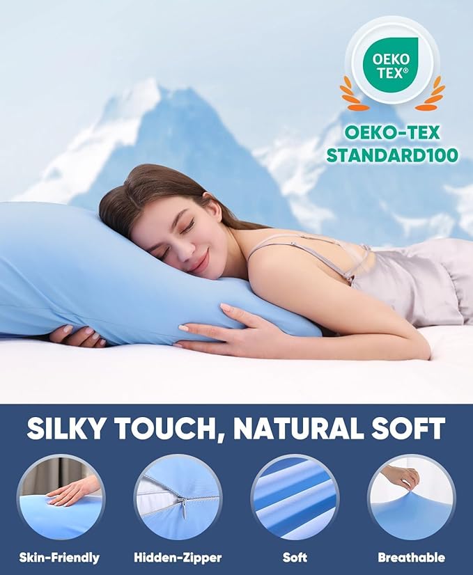 LUXEAR Cooling Pillow Cases, 2 Pack Stretch Arc-Chill Q-max 0.55 Cool Pillowcases King Size, Double-sided Cooling Design, Protecting Hair & Skin, Gifts for Women & Men, Hot Sleeper, Night Sweat - Blue
