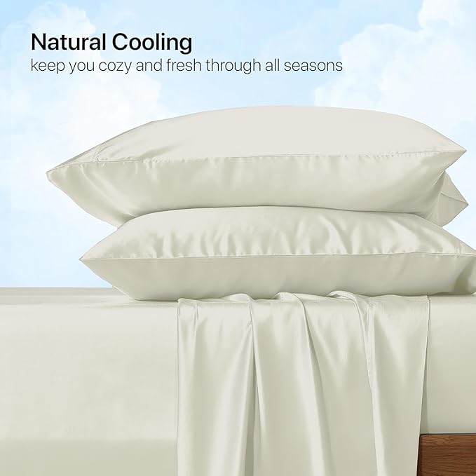 NATUREFIELD Top Split King Sheets Set (4pc), 100% Rayon from Bamboo, Cooling Sheets for Adjustable Bed, Flex Head King Fitted Sheet, Deep Pocket Hotel Luxury Bedding