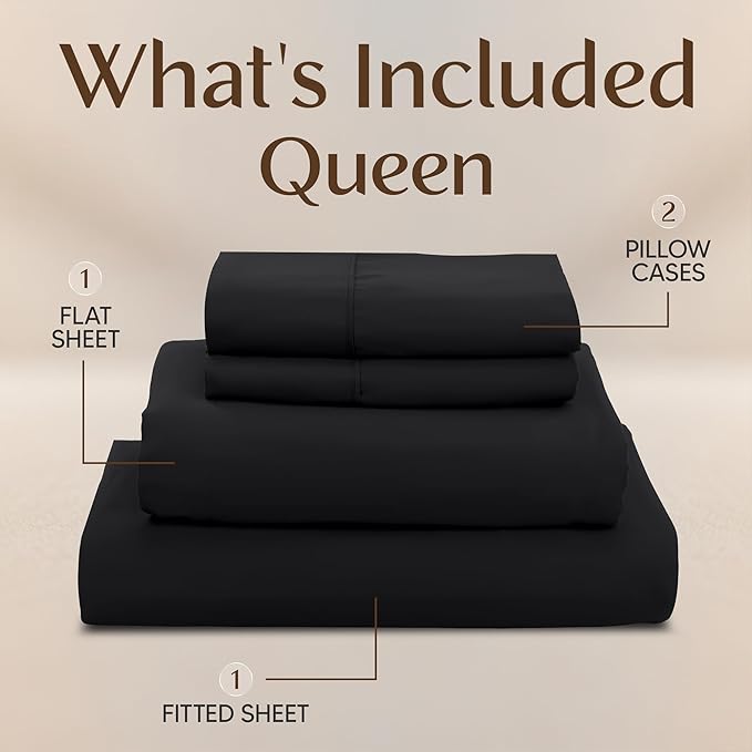Utopia Bedding Queen Size Sheet Set – 4 Piece Bed Sheets, Soft and Breathable Microfiber, Includes 1 Fitted Sheet, 1 Flat Sheet and 2 Pillowcases – Oeko Tex (Black)