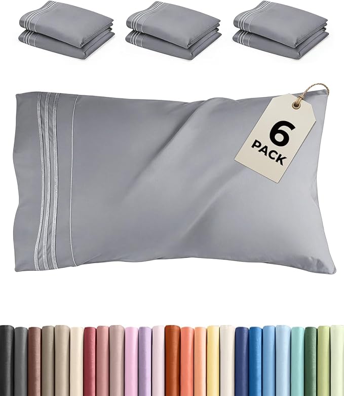 King Pillow Cases Set of 6 - Ultra Soft Hotel Quality Pillowcase Covers - Comfy. Cozy & Wrinkle Free - Shrink, Stain and Fade Resistant - Machine Washable Pillow Protectors - 6 Piece Set - Steel Blue