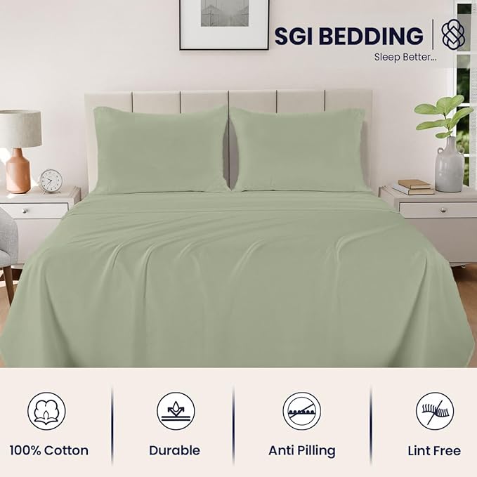 SGI bedding 100% Egyptian Cotton Sheets California King Size – 600 Thread Count Sheets Set, Soft, Cooling, 15" Deep Pocket, Luxury Hotel Bedding, Breathable, Durable - Moss