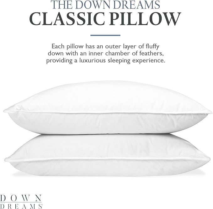 Down Dreams Manchester Mills Classic Pillows - Queen/Medium Support, 2-Pack