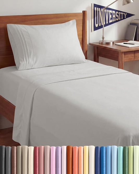 Twin XL Size 3 Piece Sheet Set - Comfy Breathable & Cooling Sheets - Hotel Luxury Bed Sheets for Women & Men - Deep Pockets, Easy-Fit, Soft & Wrinkle Free Sheets - French Grey Oeko-Tex Bed Sheet Set