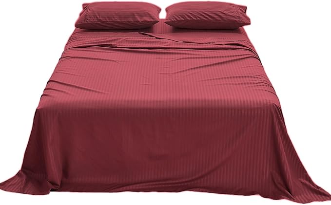 Kingnex Striped Sofa Bed Sheets Queen for Sleeper Sofa Bed Soft Double Brushed 4 Piece Bedding Pillowcase Set (60"x74"x6") Burgundy