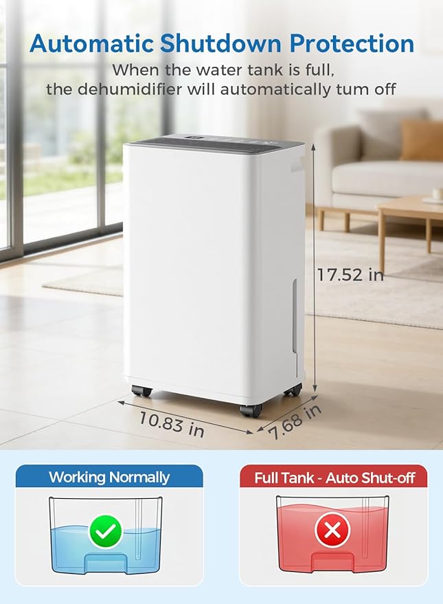 2500 Sq.Ft Dehumidifier for Basement with Drain Hose, Update 35 Pint Large Best Compressor Dehumidifiers for Home or Garage, Smart Humidity Control, 24H Timer & Child Lock, Ideal for Large Rooms,