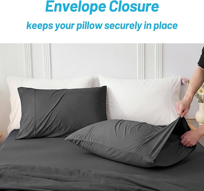 Cozy Bliss Cooling Pillow Cases for Hot Sleepers, Q-Max>0.45, Standard Size Set of 2, Soft & Silky Pillow Covers with Envelope Closure,Gift, Charcoal Gray, 20x26 Inches